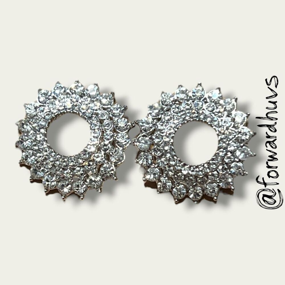 Silver-Tone Rhinestone Stud Earrings – Sunburst Design, Clear Stones